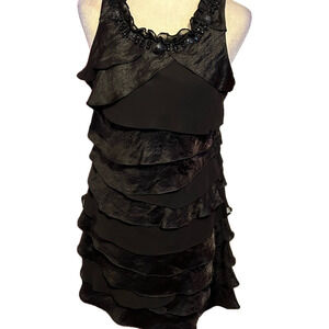 S.L. Fashions Cocktail Party Dress Black Tiered Ruffles Sleeveless Size 12P